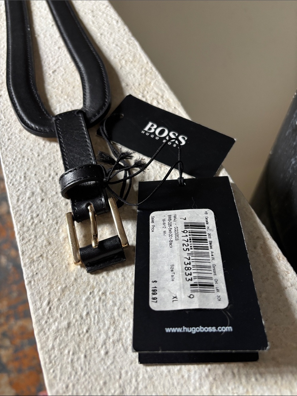 Hugo Boss Black Leather Belt with Gold-Tone Buckle